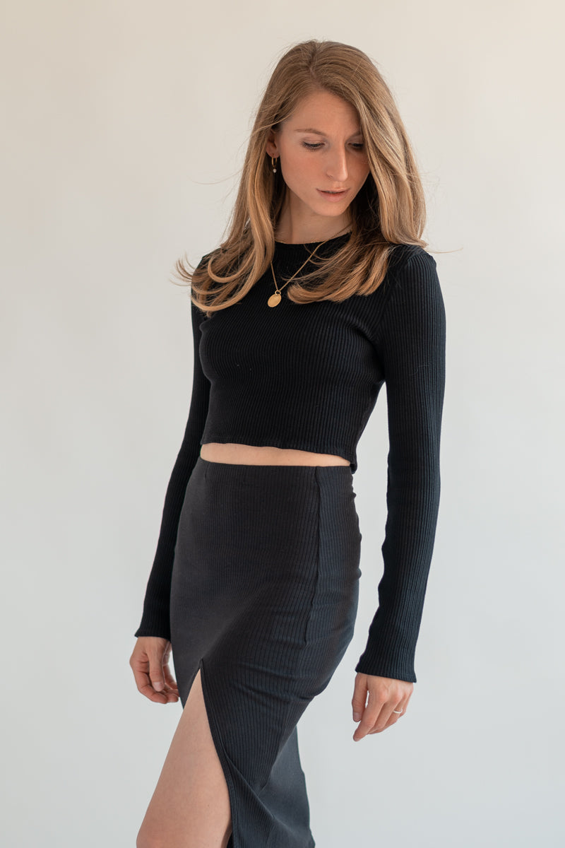 Langarm Crop-Top ELLA aus Bio-Baumwolle - Schwarz