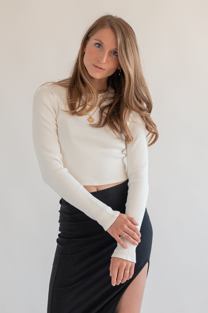 Langarm Crop-Top ELLA aus Bio-Baumwolle - Weiss